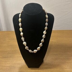 Necklace White Baroque Freshwater Pearl Beaded 20" Womens Statement Jewelry